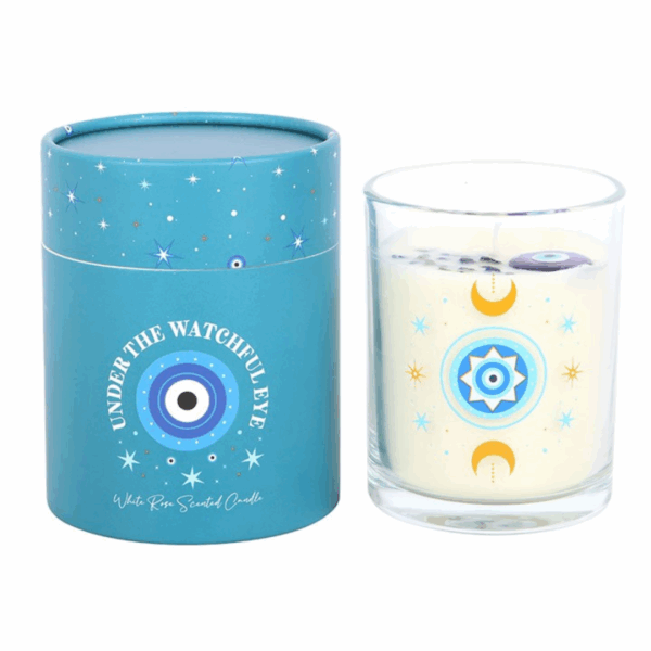 Under Watchful Eyes White Rose Candle with Crystals - Image 2