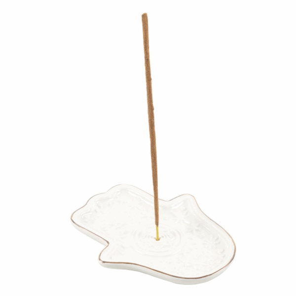 White Hand of Hamsa Incense Holder and Trinket Dish - Image 2
