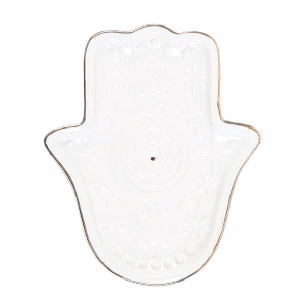 White Hand of Hamsa Incense Holder and Trinket Dish - Image 3