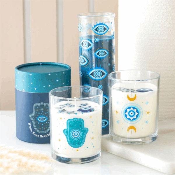 Under Watchful Eyes White Rose Candle with Crystals - Image 6