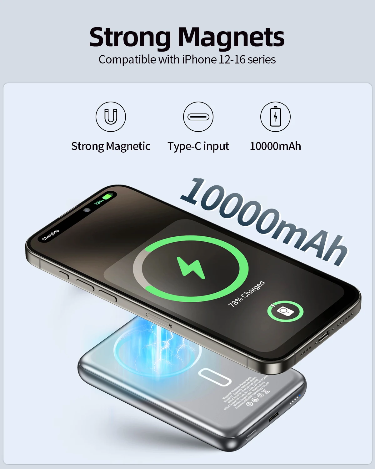 10000mAh Power Bank Magnetic Wireless Metal Fast Charging PD20W Type C Port Battery Pack Portable Powerbank for iPhone Samsung 5