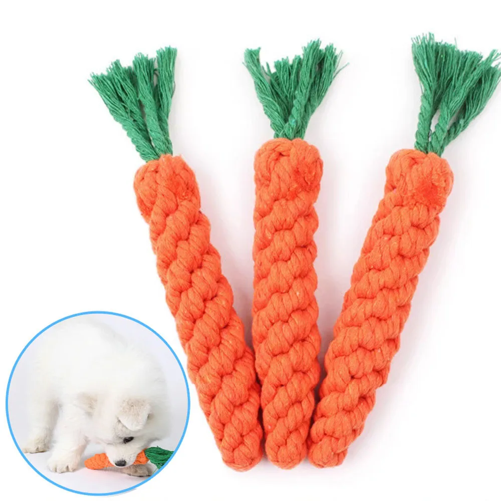 1Pcs Carrot Dog Bite Rope Pet Dog Toys Safe Durable Braided Bite Dog Chew Toys Resistant Puppy Molar Cleaning Teeth Cotton Rope 1