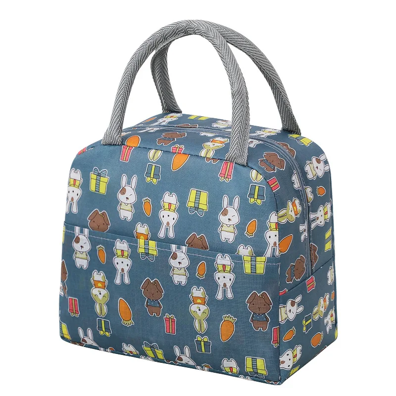 Colorful Insulated Large Capacity Lunch Bag with Aluminum Foil Thickened Bento Bag, Insulated Lunch and Storage Bag – Grey Blue Rabbit 10