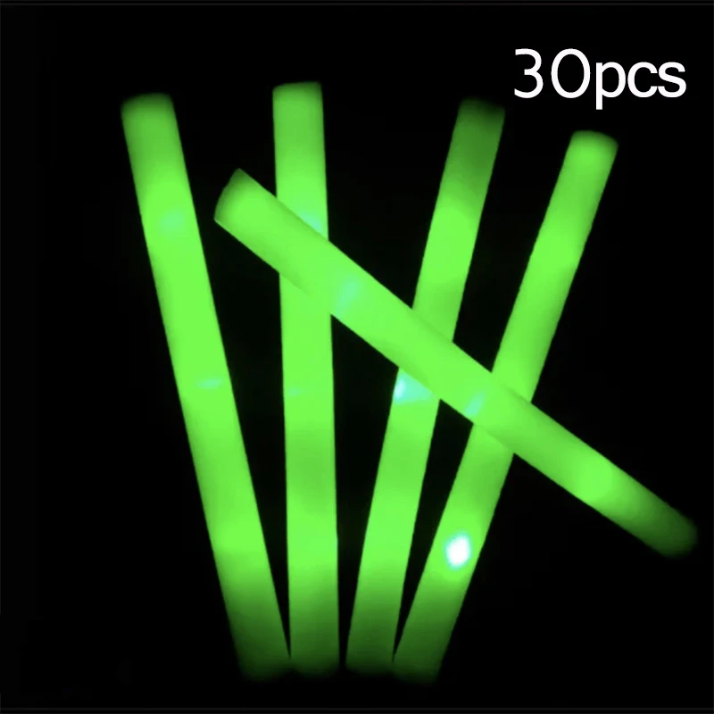 15/30Pcs LED Glow Sticks Bulk Colorful RGB Glow Foam Stick Cheer Tube Dark Light for Xmas Birthday Wedding Party Supplies – 30pcs Green 13