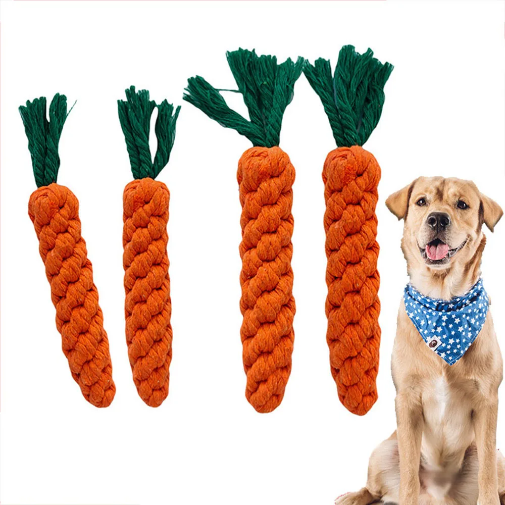 1Pcs Carrot Dog Bite Rope Pet Dog Toys Safe Durable Braided Bite Dog Chew Toys Resistant Puppy Molar Cleaning Teeth Cotton Rope 12
