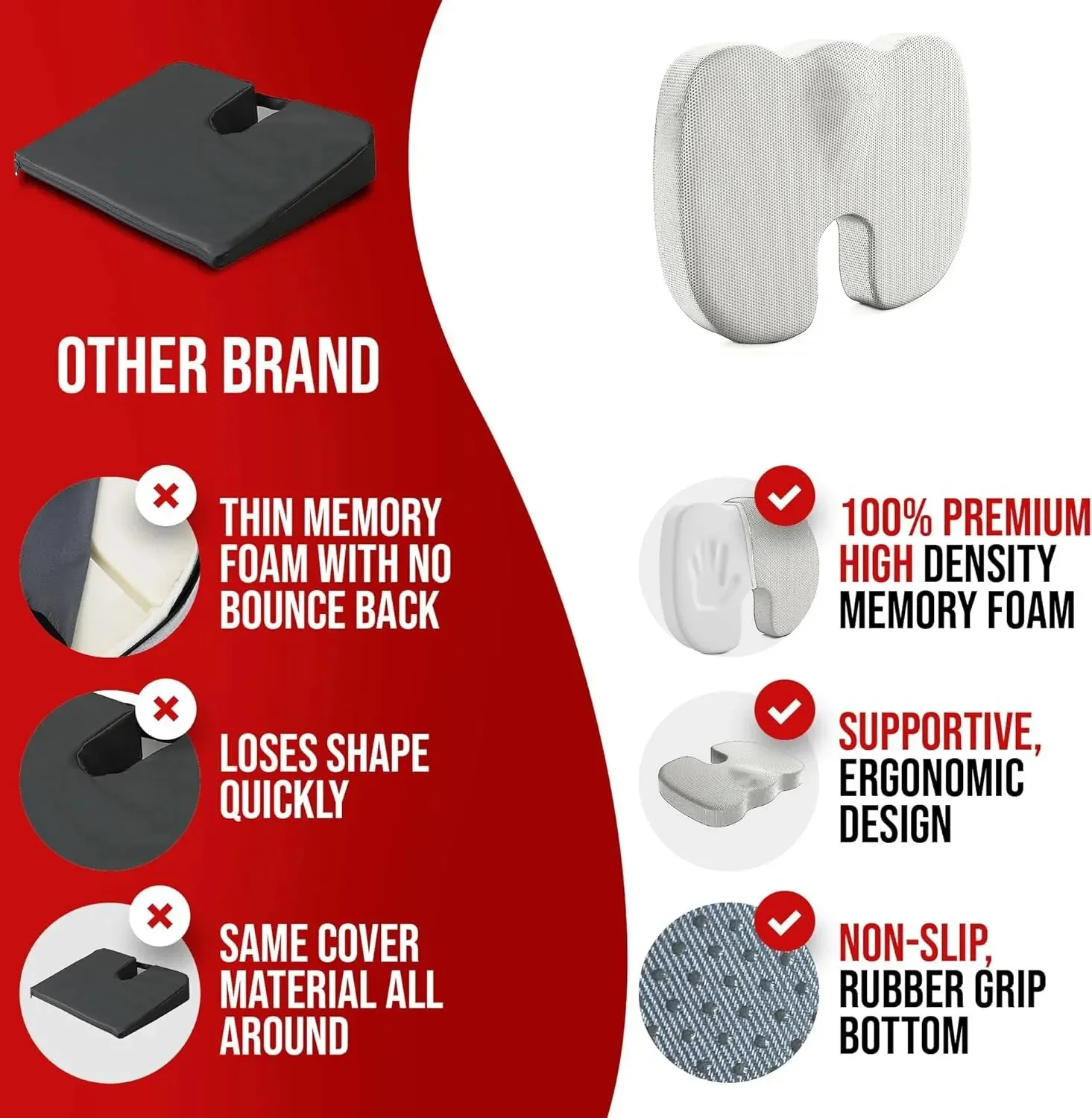 Ergonomic Memory Cotton Office Cushion Hemorrhoid Cushion Chair Cushion Sedentary Artifact Student Ass CushionErgonomic Memory C 6