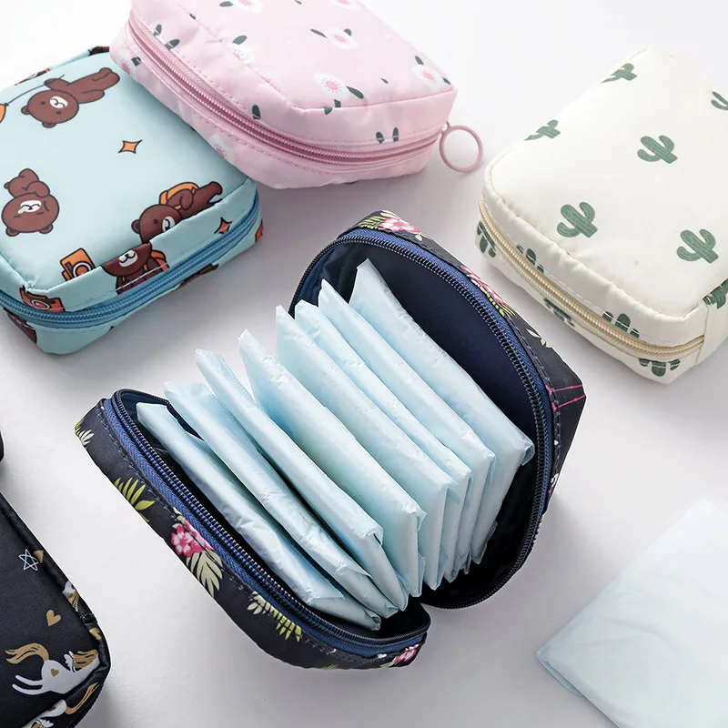 Women Sanitary Napkin Tampon Storage Bag Portable Waterproof Organizer Pouch Cartoon Pattern Sanitary Napkin Bag 12