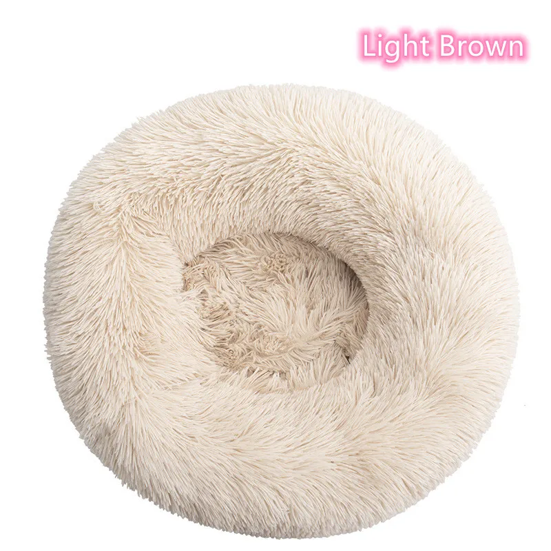 Super Soft Pet Cat Bed Plush Full Size Washable Calm Bed Donut Bed Comfortable Sleeping Artifact Suitable For All Kinds Of Cats – Light Brown 17