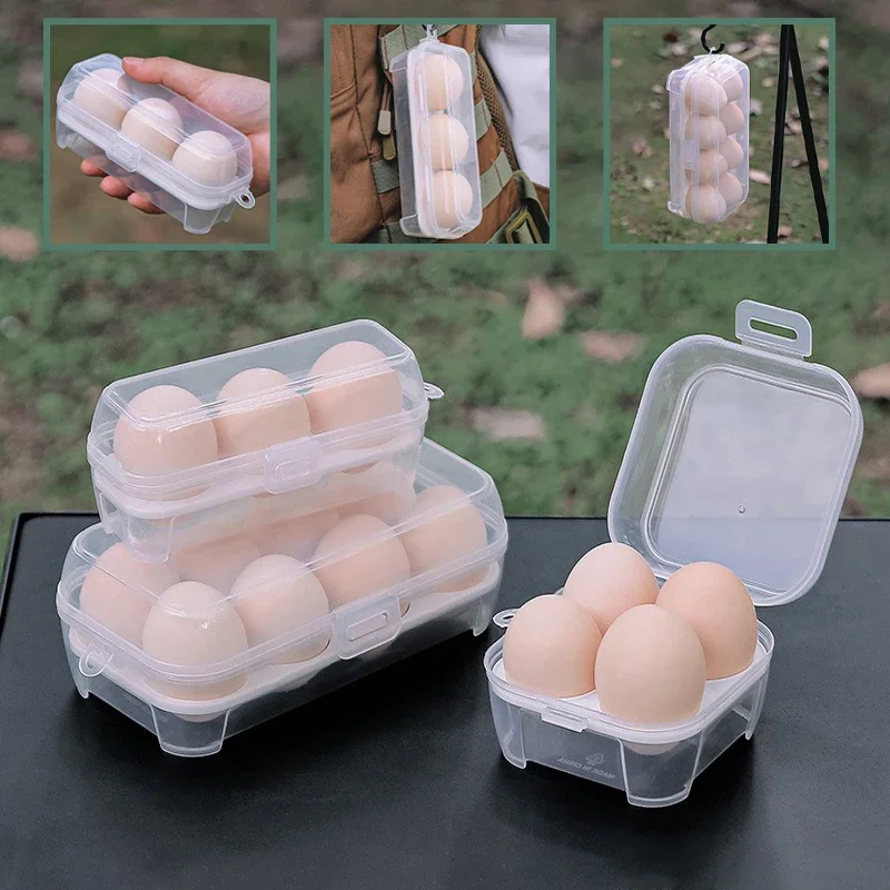 Portable Shockproof Eggs Box 3/4/8 Grids Storage Container Egg Holder Transparent Kitchen Organizer for Outdoor Camping Picnic 3