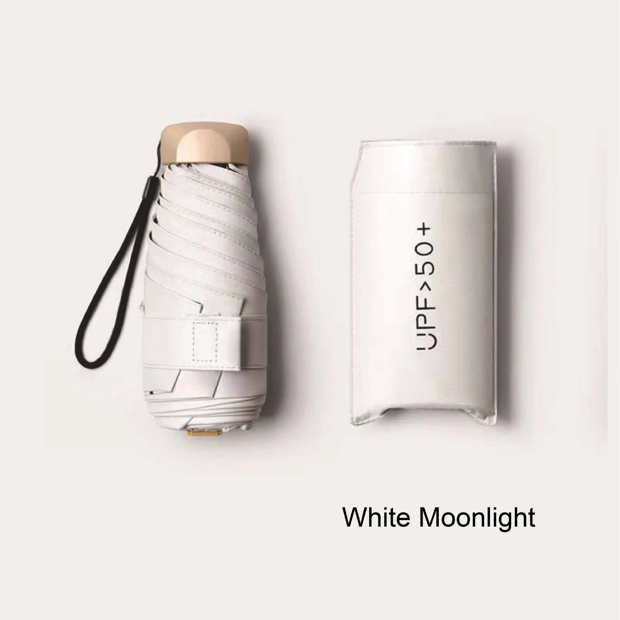 Mini five-fold umbrella sun protection sun umbrella sun protection anti-ultraviolet small and portable men and women fashion sun – Moonlight white 10