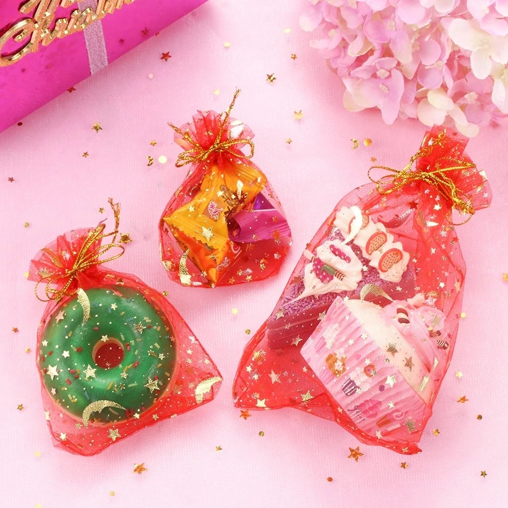 50PCS Moon Stars Drawstring Organza Bags Jewelry Gift Bags Pouches Gold Star Organza Favor Pouches for Christmas Wedding 3