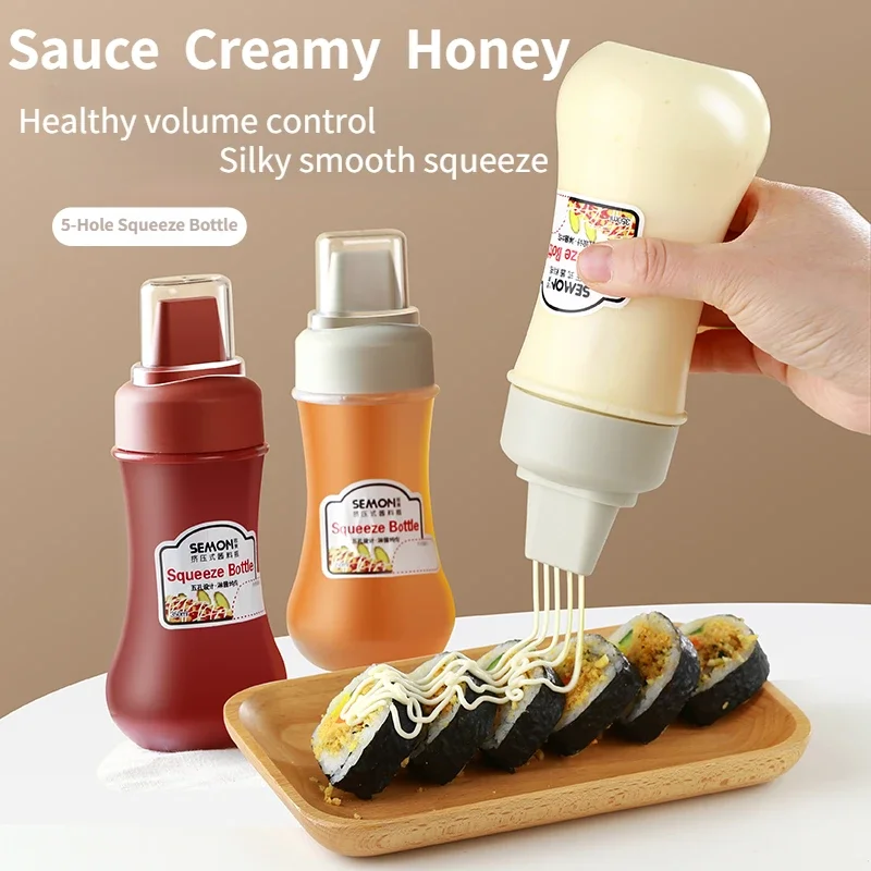Porous Squeeze Sauce Bottle,350ML Tomato Honey Salad Dressing Container,Kitchen Condiment Dispenser for Ketchup,BBQ Sauces, Oil 2