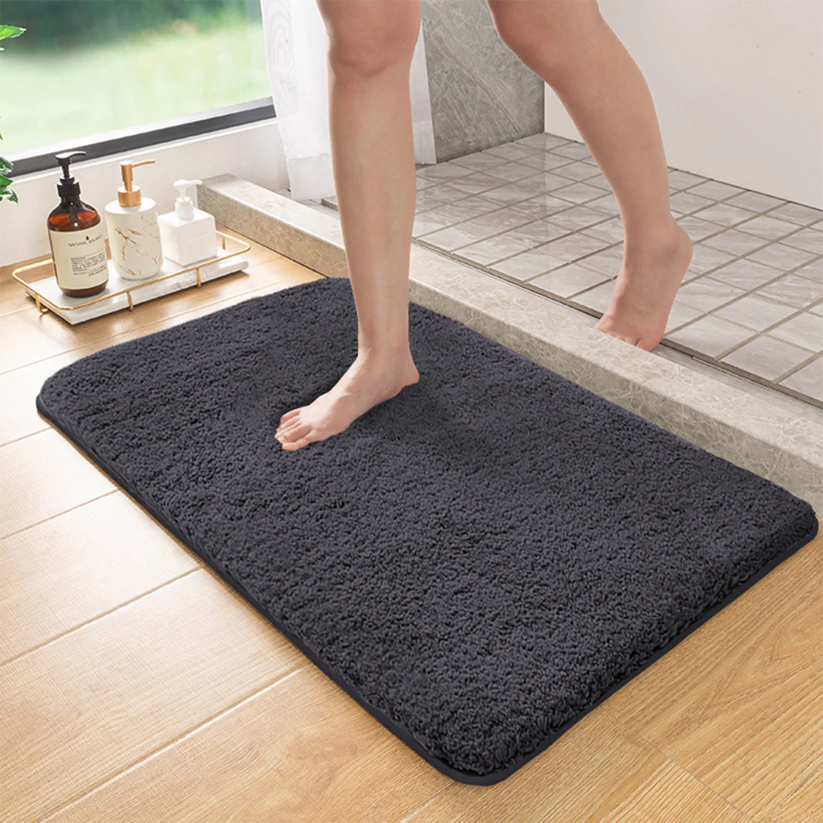 Long hair absorbent bathroom mat furry shower room foot wiping mat toilet non-slip mat entrance mat – Dark Gray 7