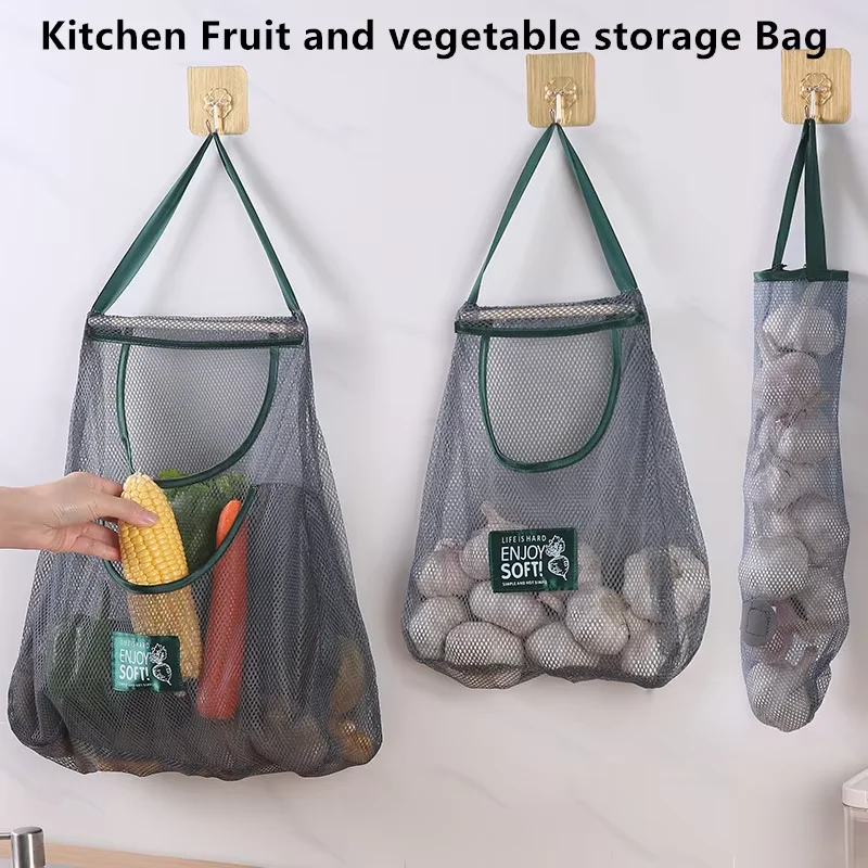 Reusable Storage Bags Kitchen Hanging Mesh Bag Home Fruit And Vegetable Storage Net Bag For Ginger Garlic Potatoes Onions 4