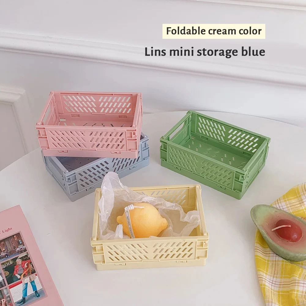 6 Color Organizing Storage Baskets Case Folding Student Desktop Basket Tape Stationery Plastic Foldable Container Storage Box 8