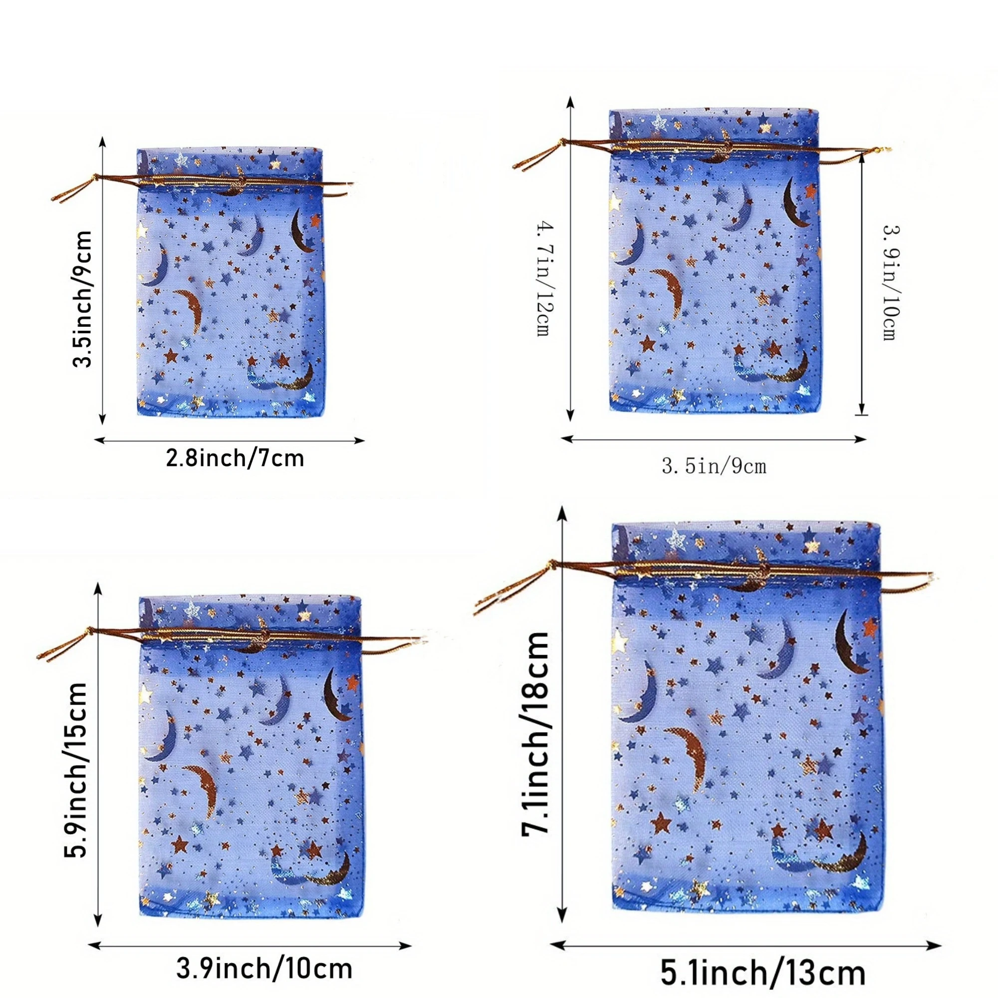 50PCS Moon Stars Drawstring Organza Bags Jewelry Gift Bags Pouches Gold Star Organza Favor Pouches for Christmas Wedding 4