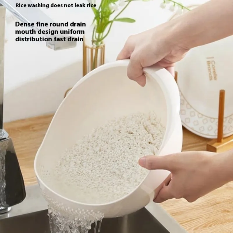 1PC-Plastic Colander Rice Bowl Drain Basket Fruit Bowl Washing Drain Basket with Handle Washing Basket Home Kitchen Organizer 3