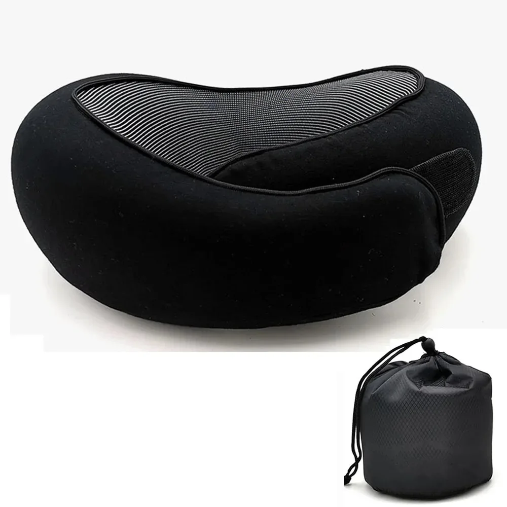 Portable Adjustable Travel Neck Pillow Memory Foam U-shaped Pillow Snail Style Travel Neck Support Soft Noon Break Sleep Pillow – Black 4