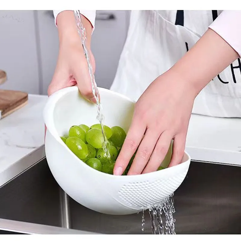 1PC-Plastic Colander Rice Bowl Drain Basket Fruit Bowl Washing Drain Basket with Handle Washing Basket Home Kitchen Organizer 6