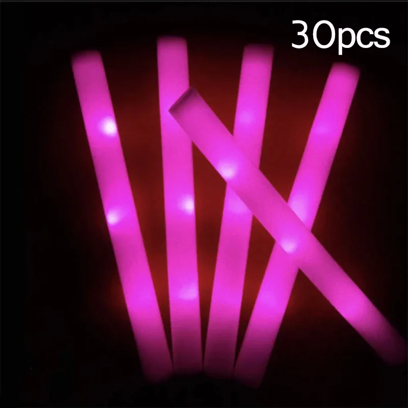 15/30Pcs LED Glow Sticks Bulk Colorful RGB Glow Foam Stick Cheer Tube Dark Light for Xmas Birthday Wedding Party Supplies – 30pcs Pink 1