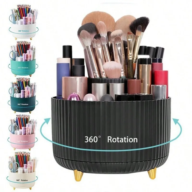 360° Rotating Makeup Organizer – 1pc Plastic Cosmetic Storage with 5 Compartments – Multi-Functional Holder for Brushes 3