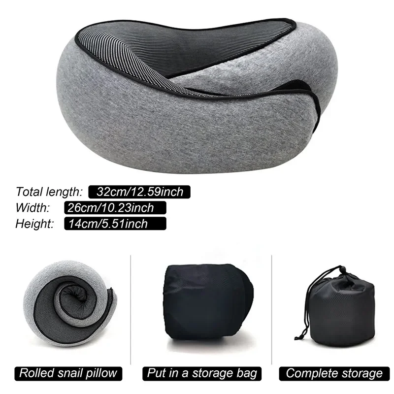 Portable Adjustable Travel Neck Pillow Memory Foam U-shaped Pillow Snail Style Travel Neck Support Soft Noon Break Sleep Pillow 3