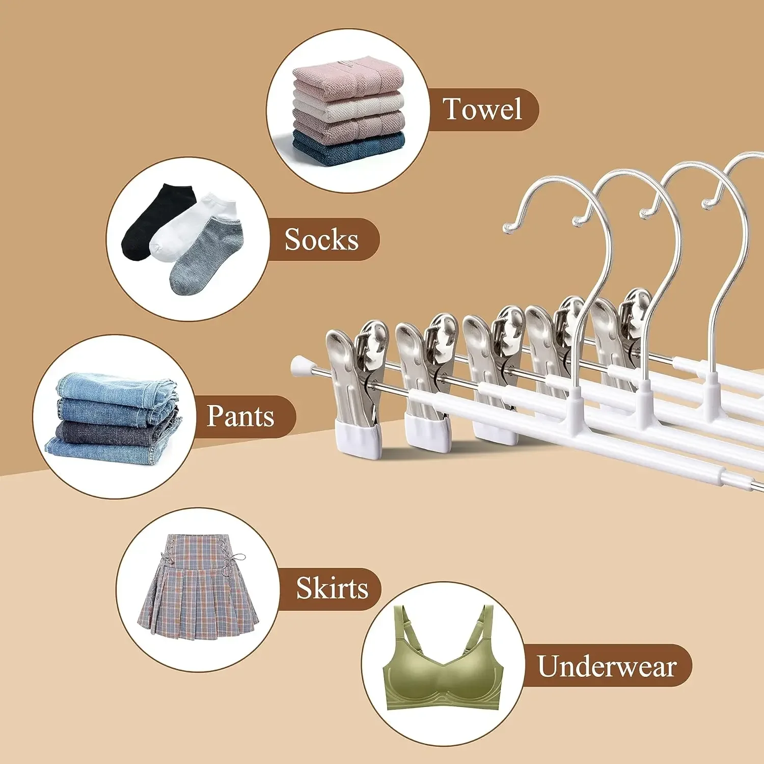 Pants Hangers with Clips 5/10Pack Adjustable SkirtHangers for Women Non-Slip Trousers Hanger for Jeans Clothes Hangers for Pants 7