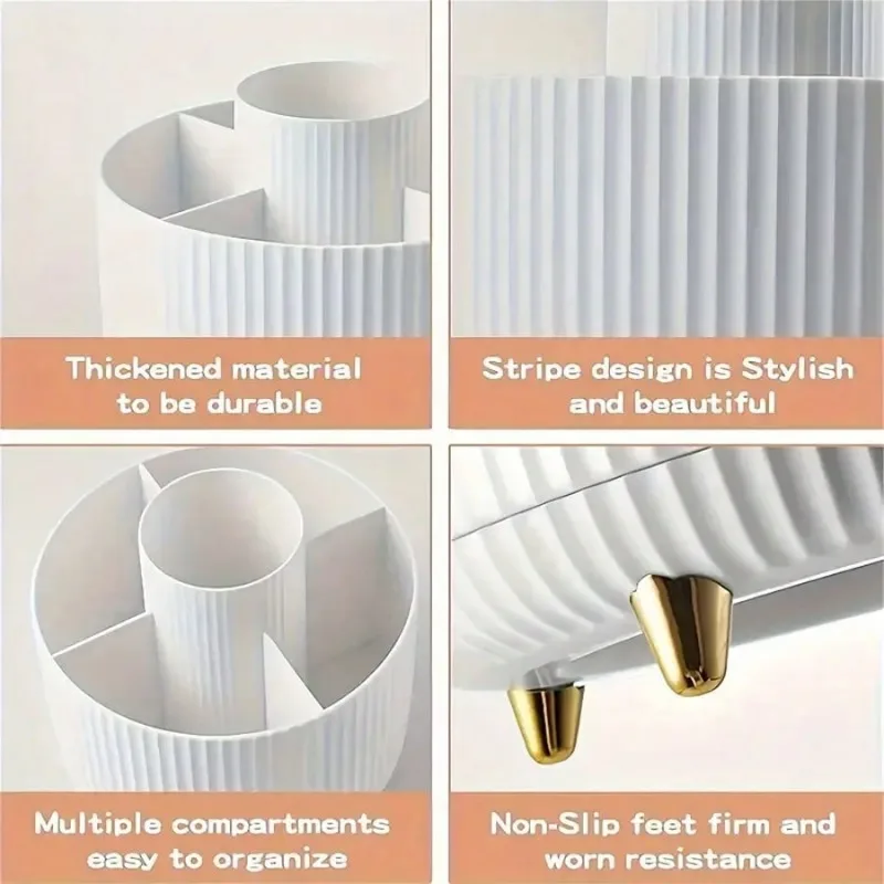 360° Rotating Makeup Organizer – 1pc Plastic Cosmetic Storage with 5 Compartments – Multi-Functional Holder for Brushes 2