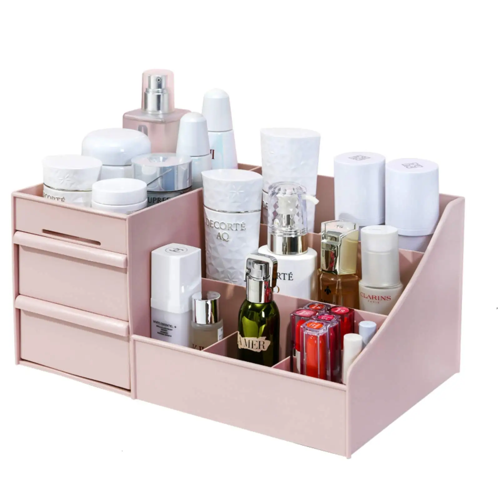 Makeup Organizer for Vanity Bathroom Desktop Cosmetics Storage Box with Drawers for Lipstick, Brushes, Lotions, Eyeshadow – Pink 2