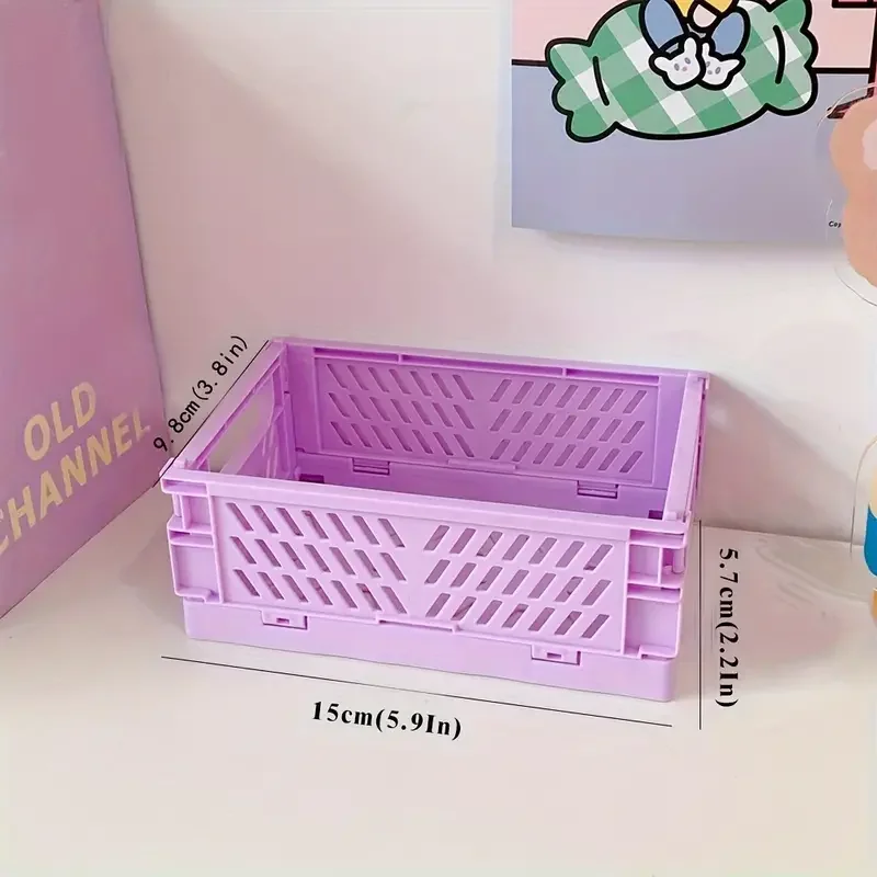 6 Color Organizing Storage Baskets Case Folding Student Desktop Basket Tape Stationery Plastic Foldable Container Storage Box – Purple 9