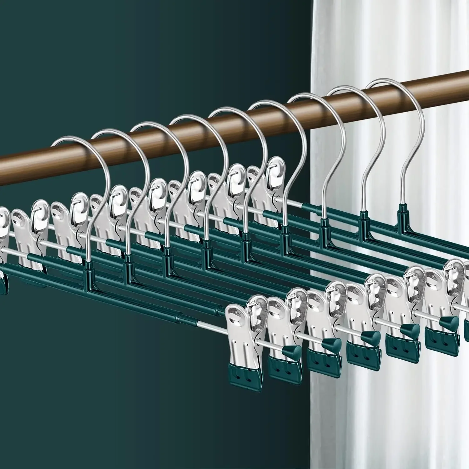 Pants Hangers with Clips 5/10Pack Adjustable SkirtHangers for Women Non-Slip Trousers Hanger for Jeans Clothes Hangers for Pants – Green 9