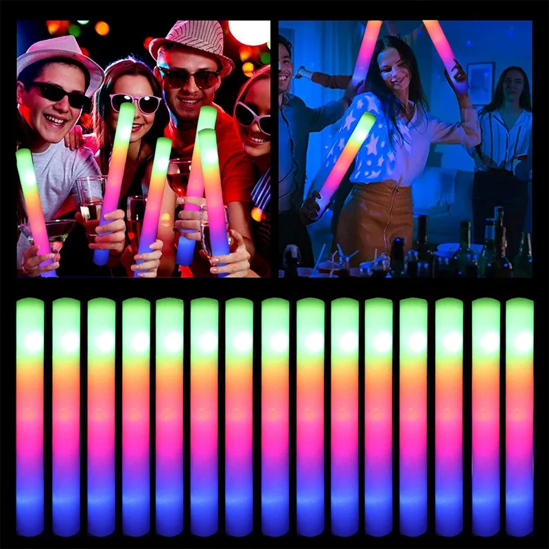 15/30Pcs LED Glow Sticks Bulk Colorful RGB Glow Foam Stick Cheer Tube Dark Light for Xmas Birthday Wedding Party Supplies 5