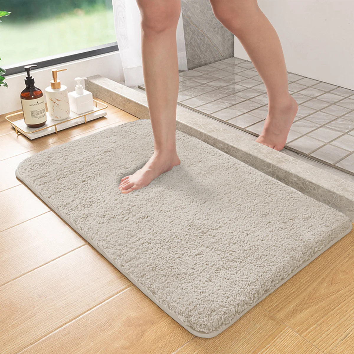 Long hair absorbent bathroom mat furry shower room foot wiping mat toilet non-slip mat entrance mat – Apricot 6