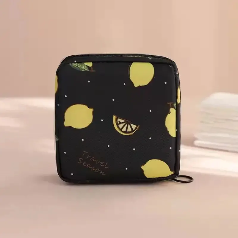 Women Sanitary Napkin Tampon Storage Bag Portable Waterproof Organizer Pouch Cartoon Pattern Sanitary Napkin Bag – Black Lemon 13
