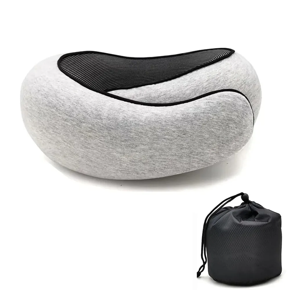 Portable Adjustable Travel Neck Pillow Memory Foam U-shaped Pillow Snail Style Travel Neck Support Soft Noon Break Sleep Pillow – Light Gray 9