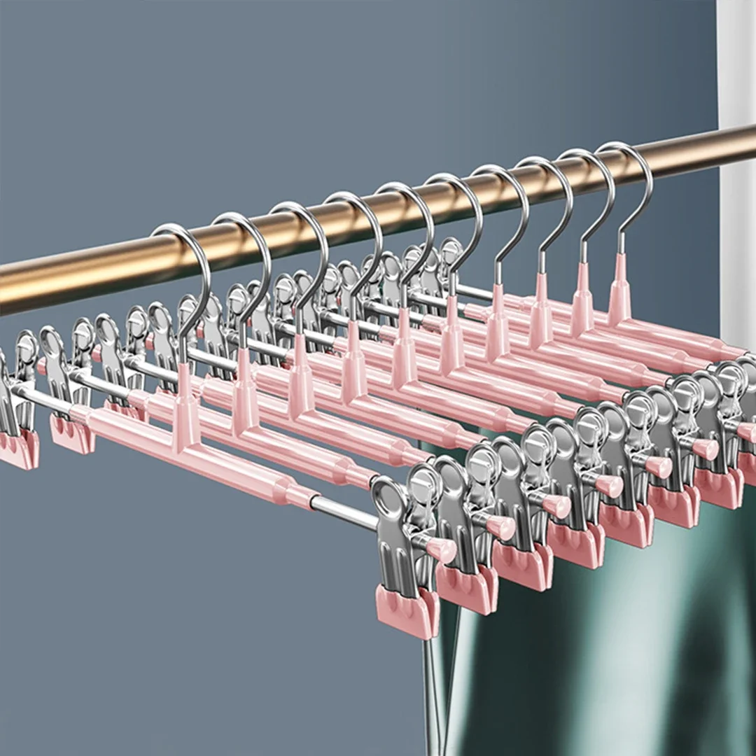 Pants Hangers with Clips 5/10Pack Adjustable SkirtHangers for Women Non-Slip Trousers Hanger for Jeans Clothes Hangers for Pants – Pink 8