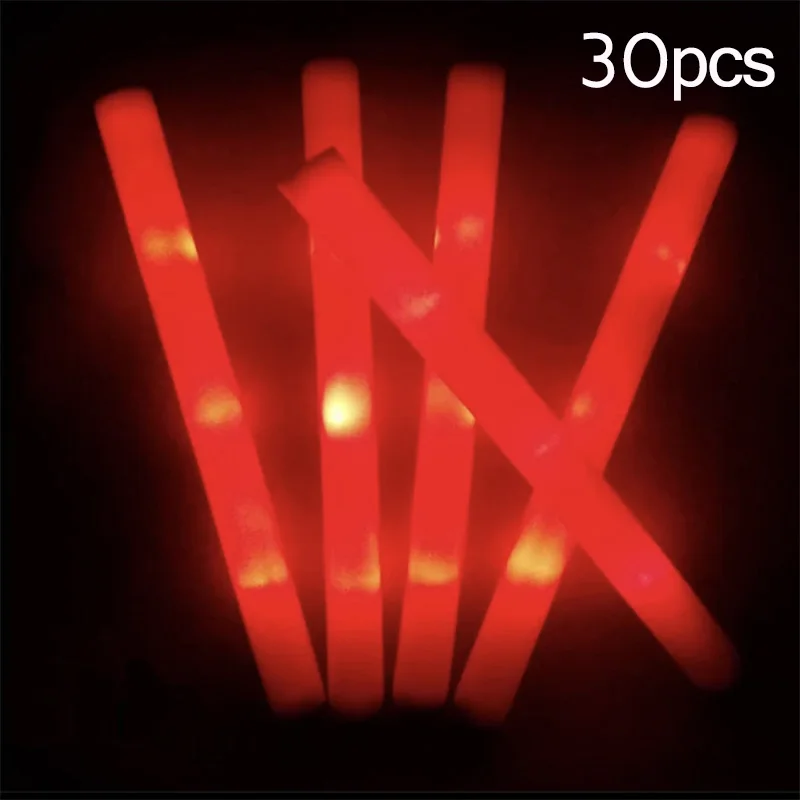 15/30Pcs LED Glow Sticks Bulk Colorful RGB Glow Foam Stick Cheer Tube Dark Light for Xmas Birthday Wedding Party Supplies – 30pcs Red 8