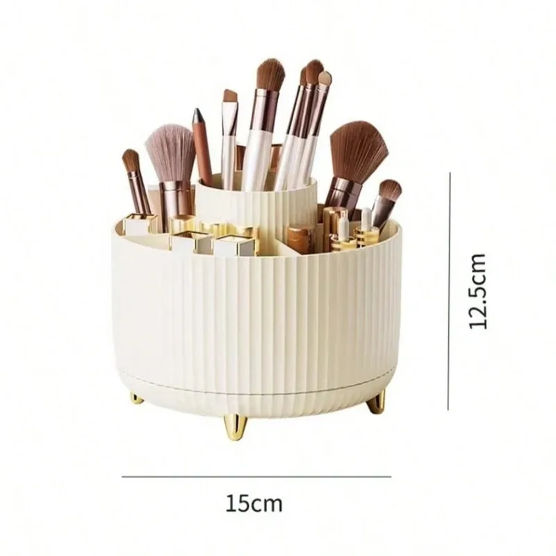 360° Rotating Makeup Organizer – 1pc Plastic Cosmetic Storage with 5 Compartments – Multi-Functional Holder for Brushes 5