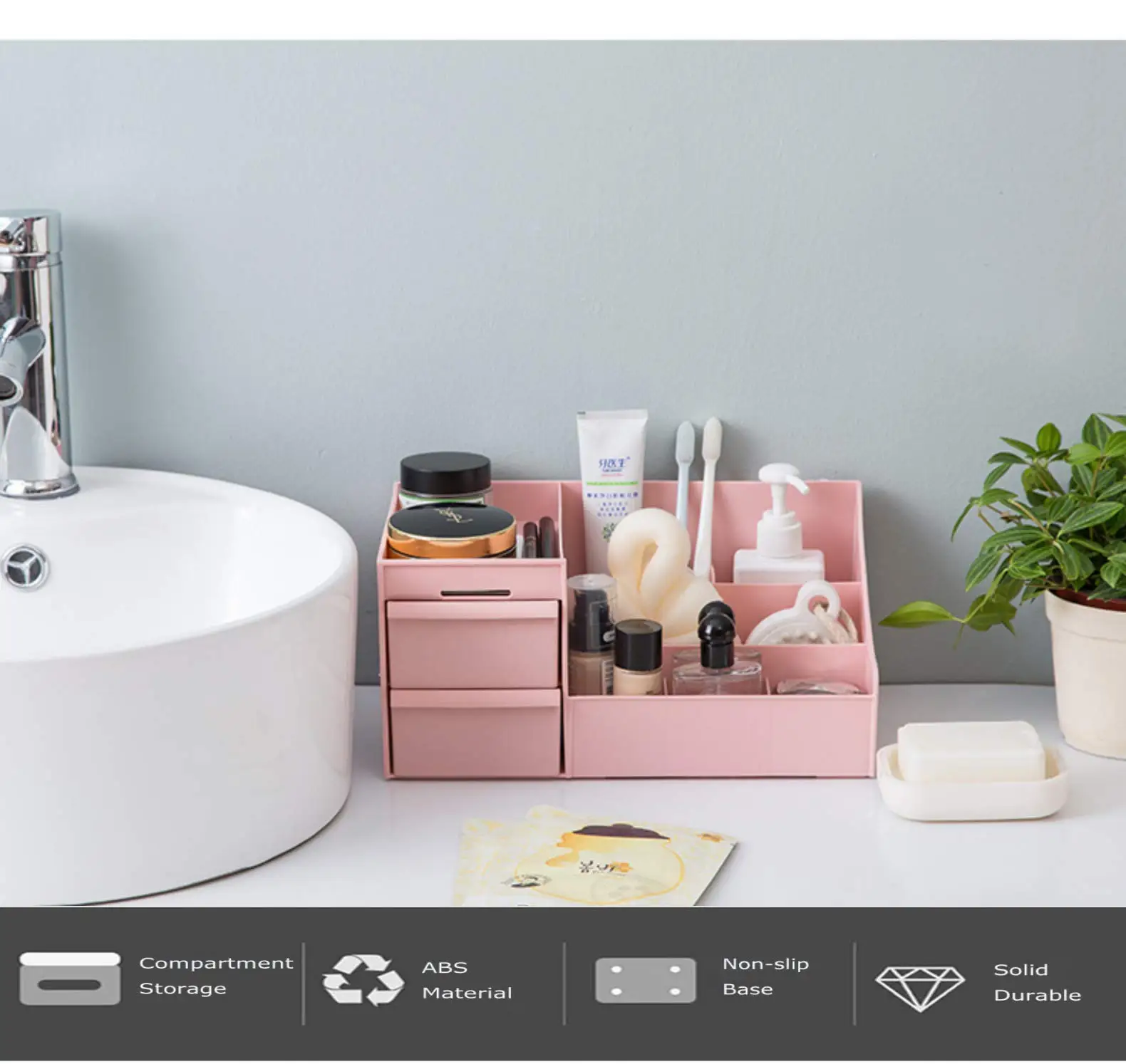 Makeup Organizer for Vanity Bathroom Desktop Cosmetics Storage Box with Drawers for Lipstick, Brushes, Lotions, Eyeshadow 8