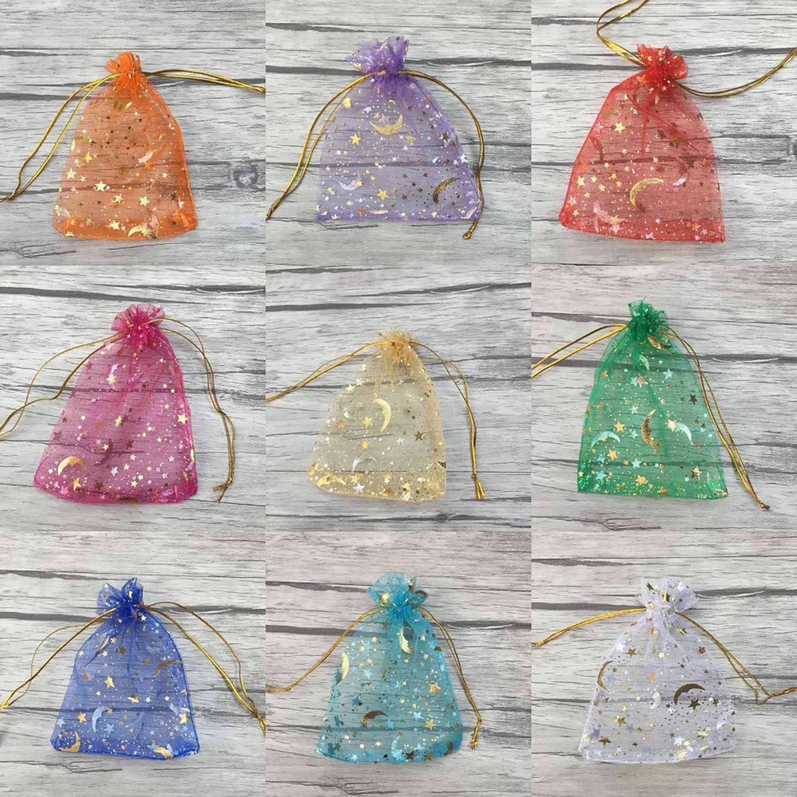 50PCS Moon Stars Drawstring Organza Bags Jewelry Gift Bags Pouches Gold Star Organza Favor Pouches for Christmas Wedding 6