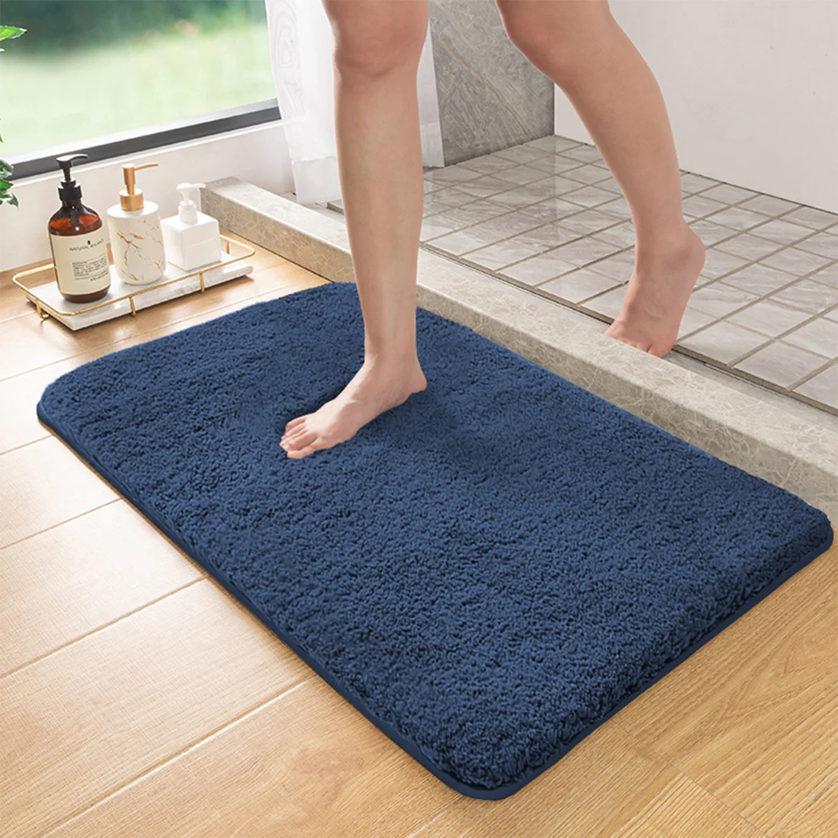 Long hair absorbent bathroom mat furry shower room foot wiping mat toilet non-slip mat entrance mat – Blue 5