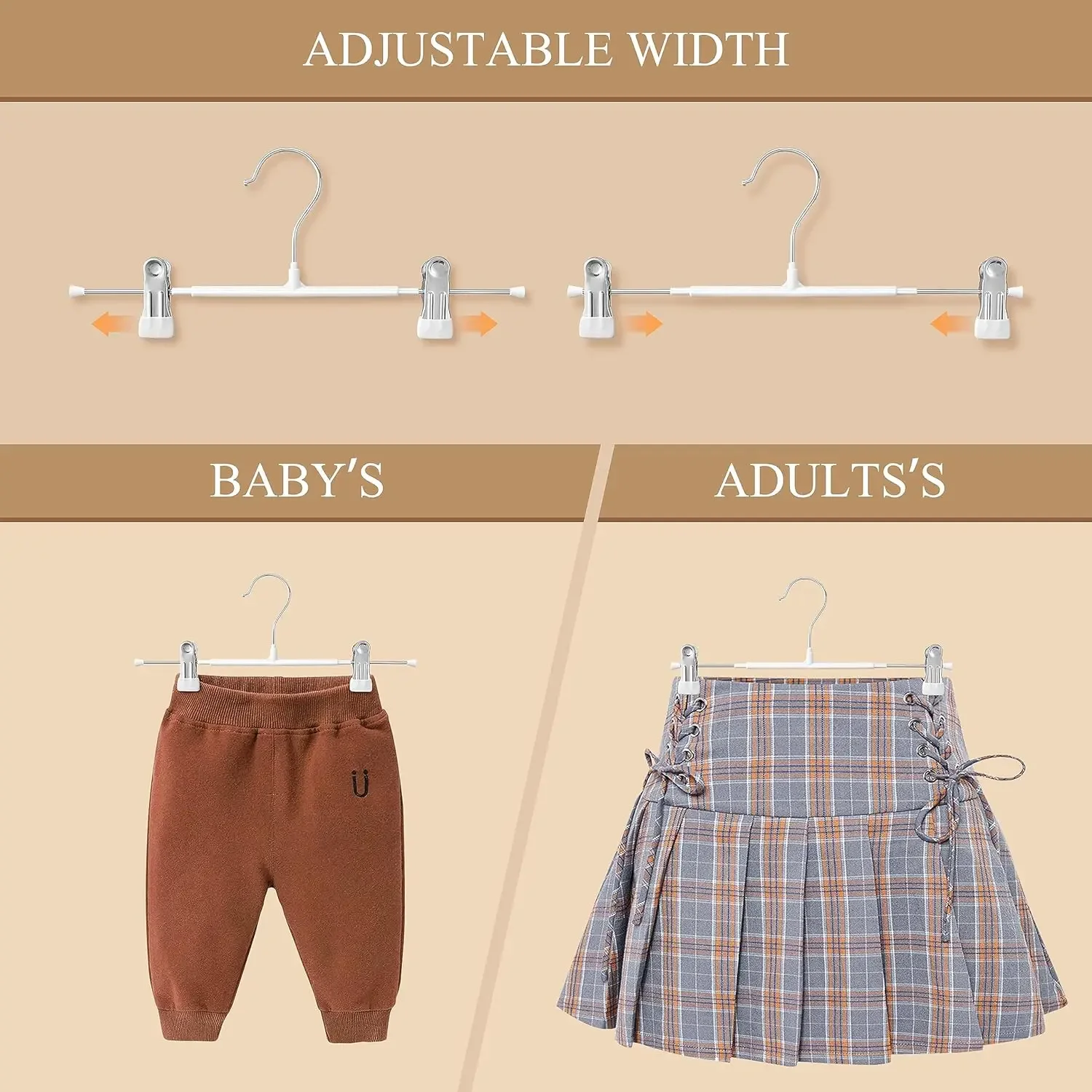 Pants Hangers with Clips 5/10Pack Adjustable SkirtHangers for Women Non-Slip Trousers Hanger for Jeans Clothes Hangers for Pants 2