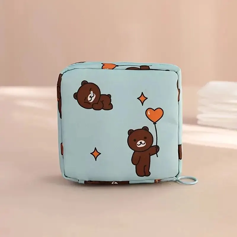 Women Sanitary Napkin Tampon Storage Bag Portable Waterproof Organizer Pouch Cartoon Pattern Sanitary Napkin Bag – Blue Bear 15