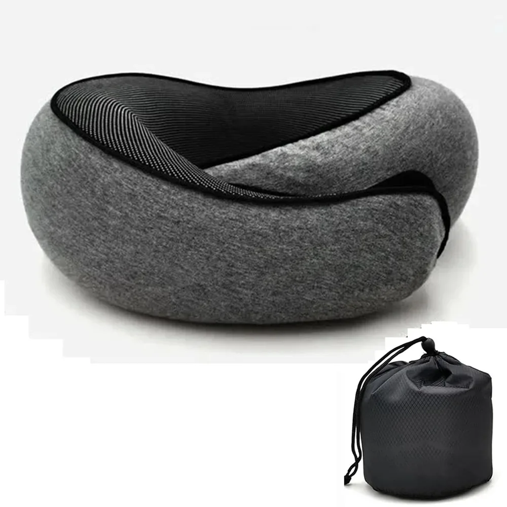 Portable Adjustable Travel Neck Pillow Memory Foam U-shaped Pillow Snail Style Travel Neck Support Soft Noon Break Sleep Pillow – Dark Gray 1