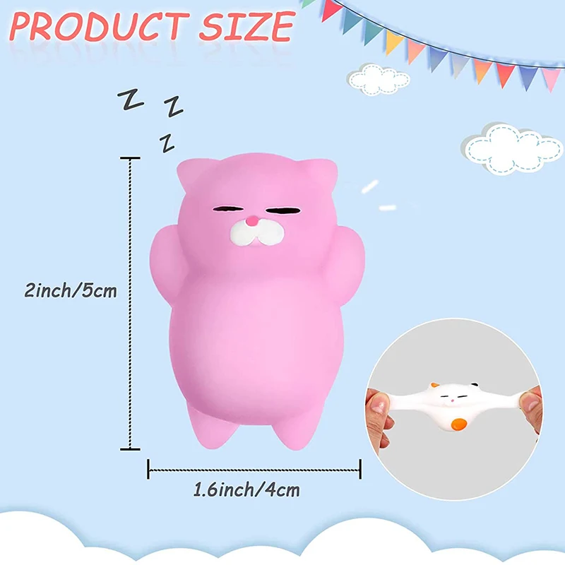 20 PCS Random Kawaii Mochi Squishy Fidget Toy Mini Cute Soft Cat Anti Stress Reliever Sensory Squeeze Xmas Gift for Adult Kid 1