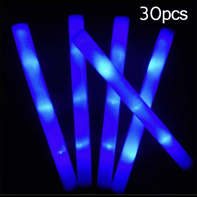 15/30Pcs LED Glow Sticks Bulk Colorful RGB Glow Foam Stick Cheer Tube Dark Light for Xmas Birthday Wedding Party Supplies – 30pcs Blue 10