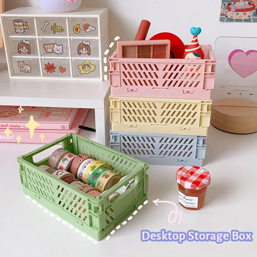 6 Color Organizing Storage Baskets Case Folding Student Desktop Basket Tape Stationery Plastic Foldable Container Storage Box 10