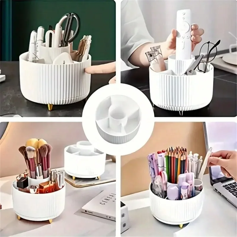 360° Rotating Makeup Organizer – 1pc Plastic Cosmetic Storage with 5 Compartments – Multi-Functional Holder for Brushes 4