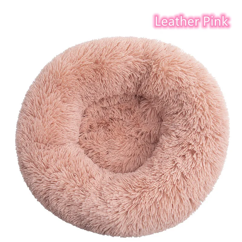 Super Soft Pet Cat Bed Plush Full Size Washable Calm Bed Donut Bed Comfortable Sleeping Artifact Suitable For All Kinds Of Cats – Leather Pink 1