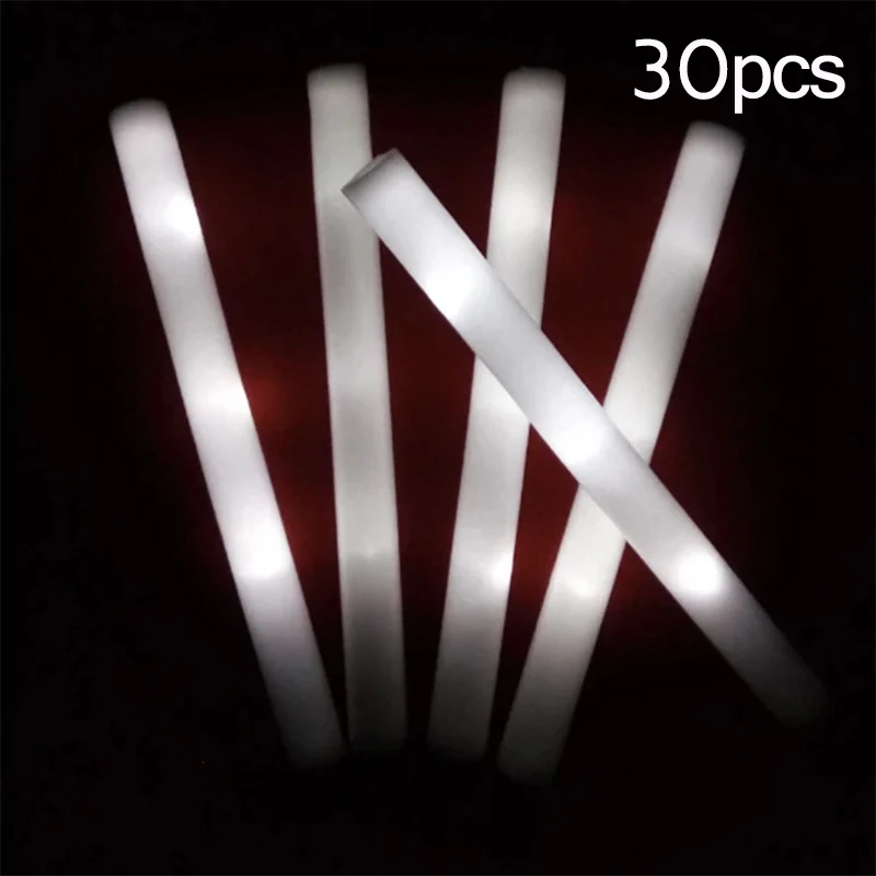 15/30Pcs LED Glow Sticks Bulk Colorful RGB Glow Foam Stick Cheer Tube Dark Light for Xmas Birthday Wedding Party Supplies – 30pcs White 3
